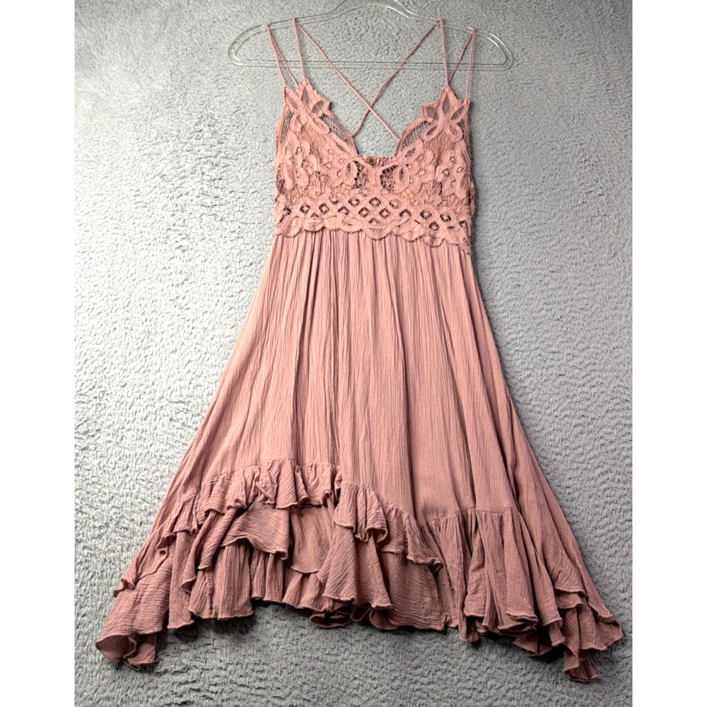 Free People Dress Womens Size XS Free People One Adella Lace Strappy Dress Rose